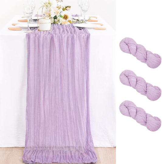 MLMC 3 Pack Lilac Purple Table Runner 10ft Lavender Cheesecloth Table Runner Rustic Gauze Cheese Cloth Centerpiece Decor 35x120 Inches for Bridal Shower Baby Shower Birthday Wedding Decor