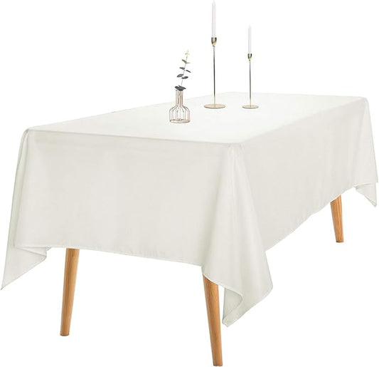 Ascoza 2pack 60x102 Inch Ivory Rectangular Tablecloth 6 Feet Table Cloth in Polyester Fabric for Wedding/Banquet/Restaurant/Parties