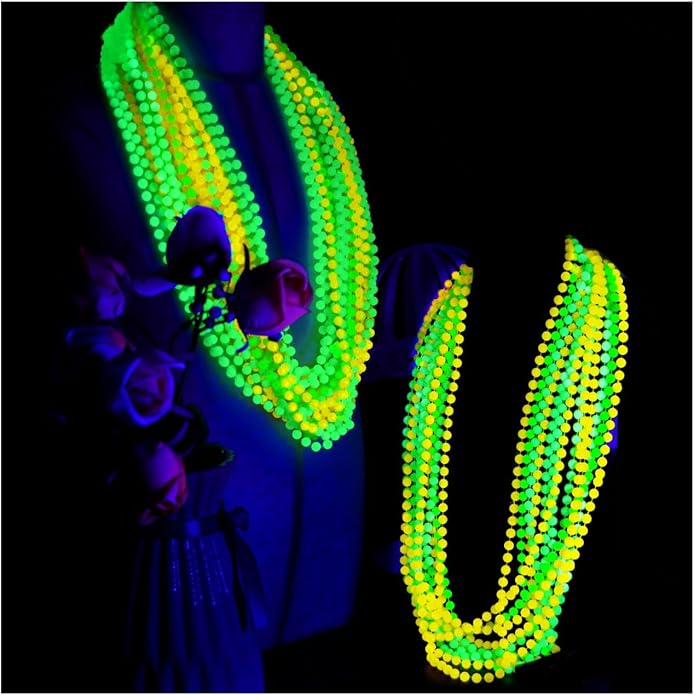 Glow in the Dark Beads Necklaces Glow Party Supplies, 33" Yellow Green Orange UV Black Light Necklaces for Glow Party Favors Night Accessories, Halloween Birthday Party Decorations