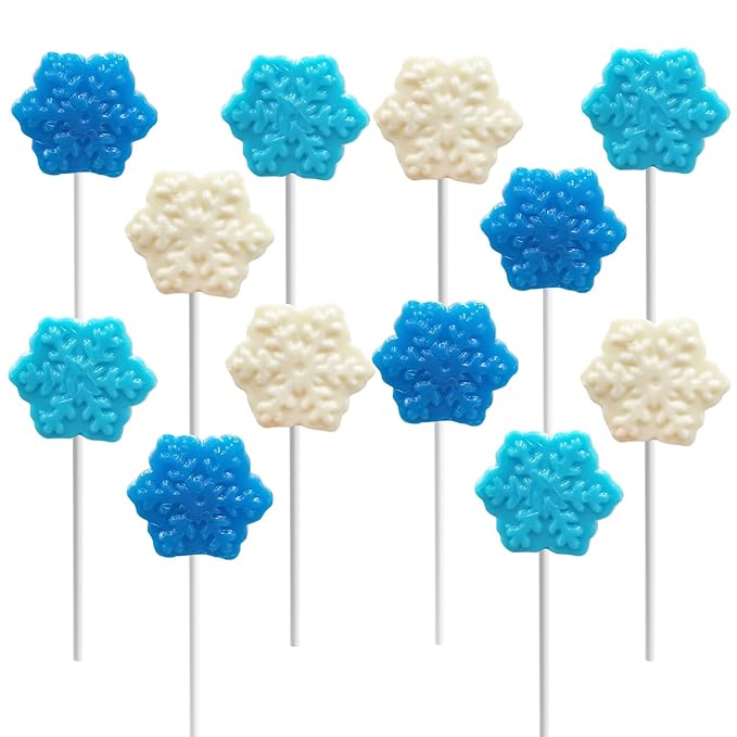 Fruidles Christmas Snowflake Candy Lollipop, Fruit-Flavored Chewables for Party Favors 24-Pack