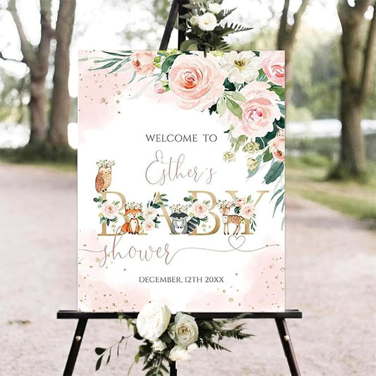 Woodland Baby Shower Welcome Sign, Woodland Animals Baby Shower Sign, Forest Baby Decor, Woodland Theme Baby Shower Sign, Personalized Baby Shower Sign, Welcome Sign for Baby Shower #07