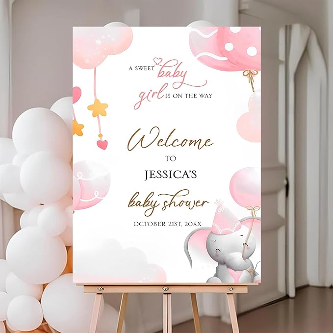 Baby Shower Welcome Sign, A Sweet Baby Girl Sign Decoration, Baby Elephant Baby Shower Sign, Baby Shower Banner Girl, Baby Shower Centerpieces For Girls