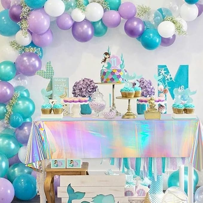 4 Pack Iridescence Plastic Tablecloths Shiny Disposable Laser Rectangle Table Covers for Party Decoration Birthday Bridal Wedding Christmas 54" x 108"