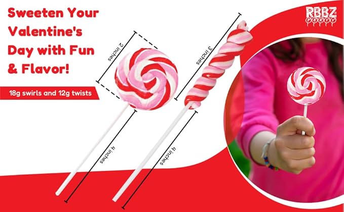 24 Red, Pink and White Lollipops Individually Wrapped - 18g Swirl and 12g Twisty Suckers