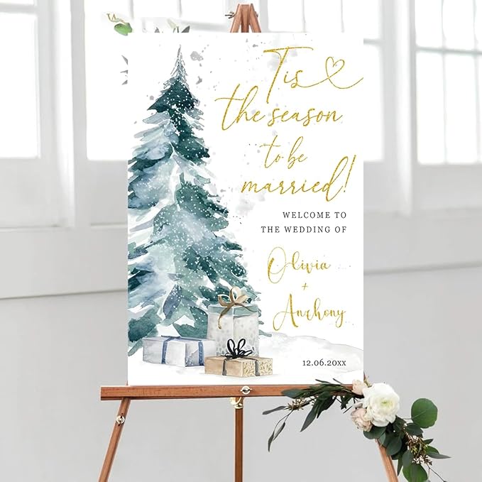Personalized Christmas Wedding Welcome Sign, Holiday Welcome Sign, Tis the Season to be Married Sign, Winter Wedding Sign, Winter Wedding Decor, Custom Christmas Wedding Sign #3