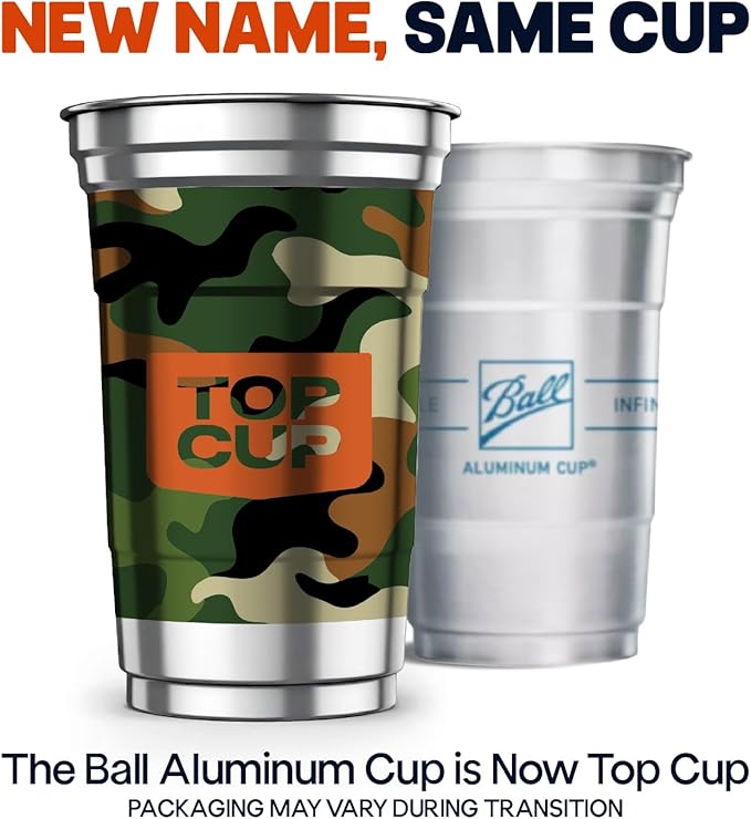 Top Cup by Ball – Reusable Aluminum Party Cups – 16oz, 30 count Camo Design | Cold-Holding, Recyclable, Made in USA