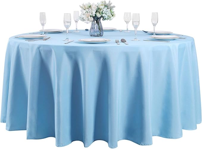 Cupuamon 108 inch Round Tablecloth Washable Polyester Table Cloth Decorative Table Cover for Wedding Party Dining Banquet（108 inch,Blue Mist）
