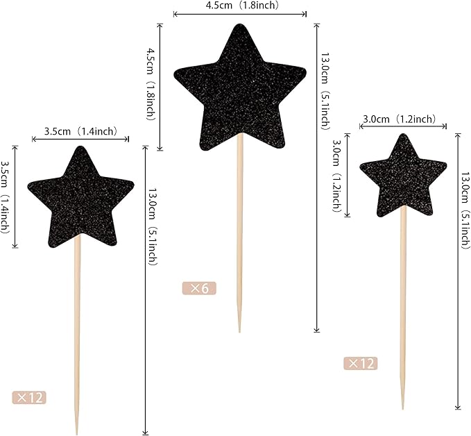 30 PCS Little Star Cupcake Toppers Glitter Twinkle Star Cupcake Picks Wedding Engagement Bridal Shower Baby Shower Birthday Party Cake Decorations Supplies Mixed Size Black