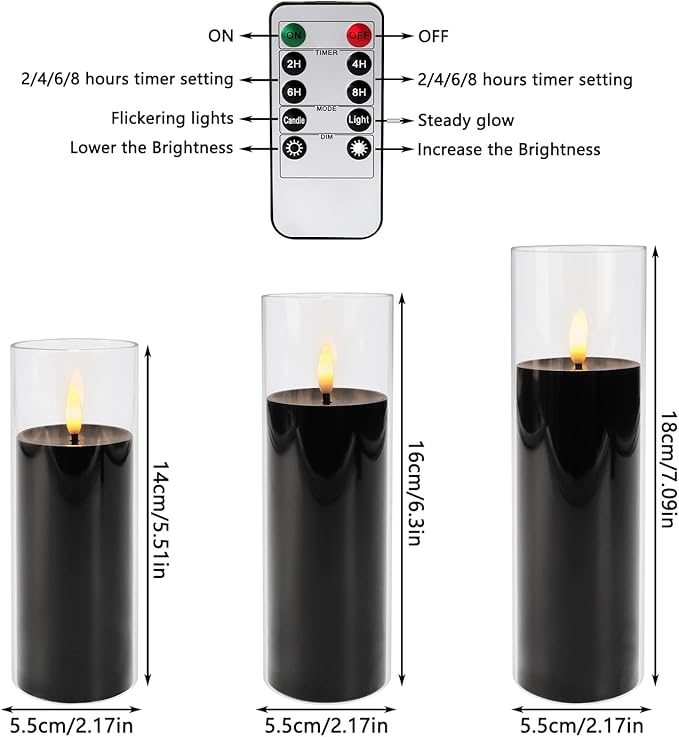 24Pack Black Flickering Flameless LED Candles with Remote & Timer, Small Pillar Acrylic LED Candles Perfect for Indoor/Outdoor Decor,Wedding,BBQ and Gift - Easily Create a Magical Atmosphere.