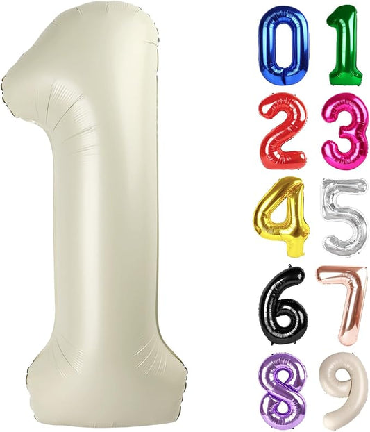 1 Balloon - Cream Birthday Number Balloons, 40 Inch Large Foil Balloons for Men Women Boys Girls Cream Themed Birthday Decorations