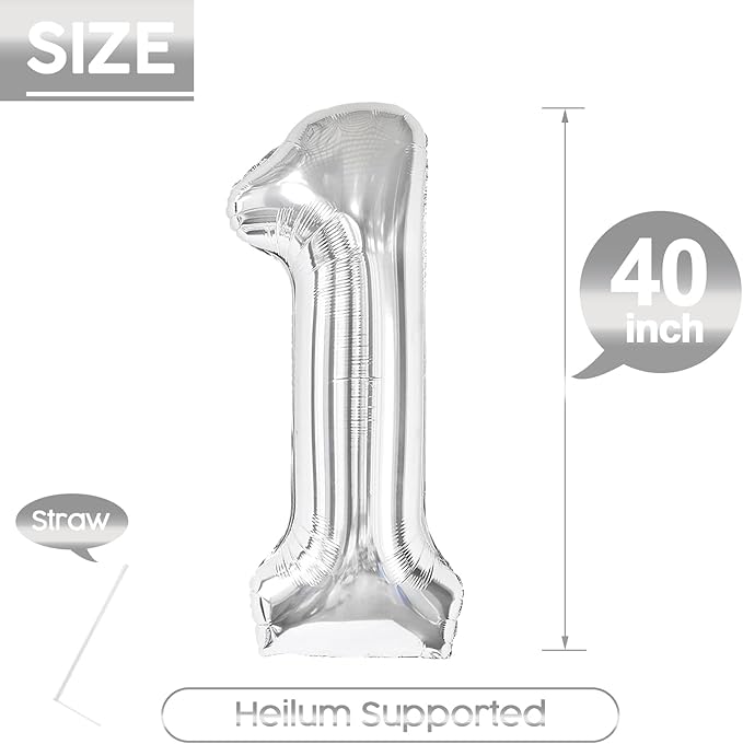 1 Balloon - Silver Birthday Number Balloons, 40 Inch Large Foil Balloons for Men Women Boys Girls Silver Themed Birthday Decorations
