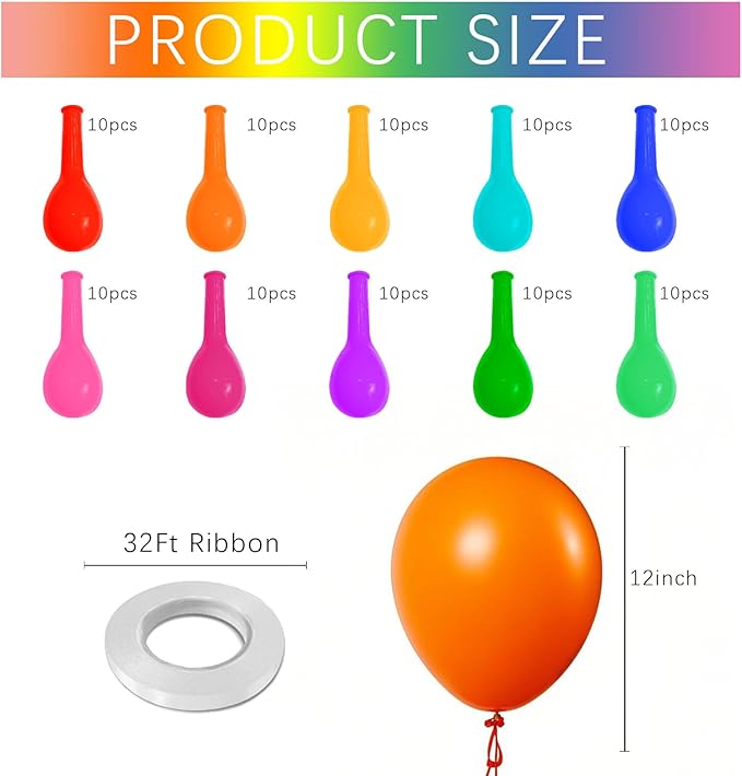 Balloons Assorted Colors Rainbow Decorations 100 Pack 12 inch Round Bright Latex Colorful Balloons for Birthday Baby Shower Wedding Party Birthday Decorations Supplies Arch Garland