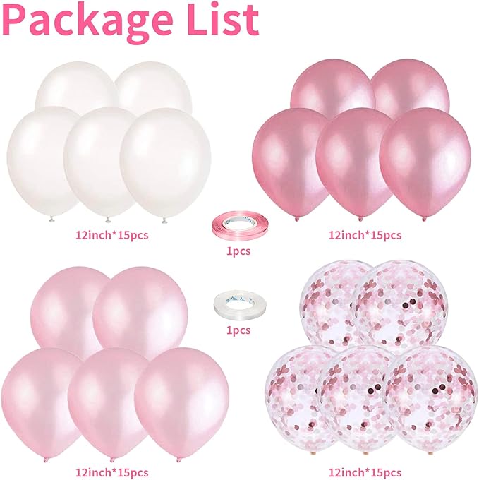 Balloons Pink and White, 60 Packs 12 Inch Light Pink White Balloons with Confetti Balloons for Birthday Party Decorations Girl Women, Wedding, Christening Baby Shower Party, Bridal Shower