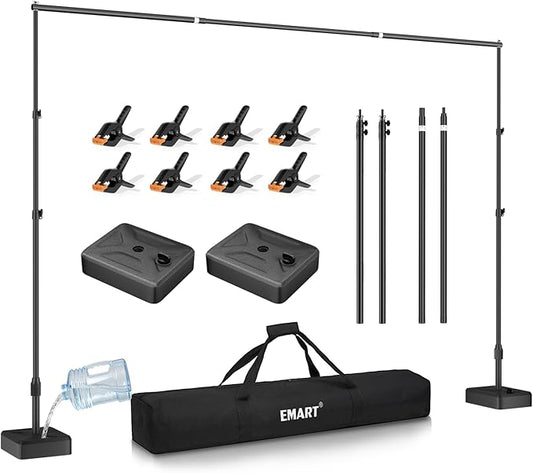 EMART Backdrop Stand with Heavy Duty Water Tank Base 7x10ft Adjustable Metal Photo Backdrop Stand Kit Pipe and Drape Square Background Frame for Birthday Party, Wedding Decorations, Studio Photography