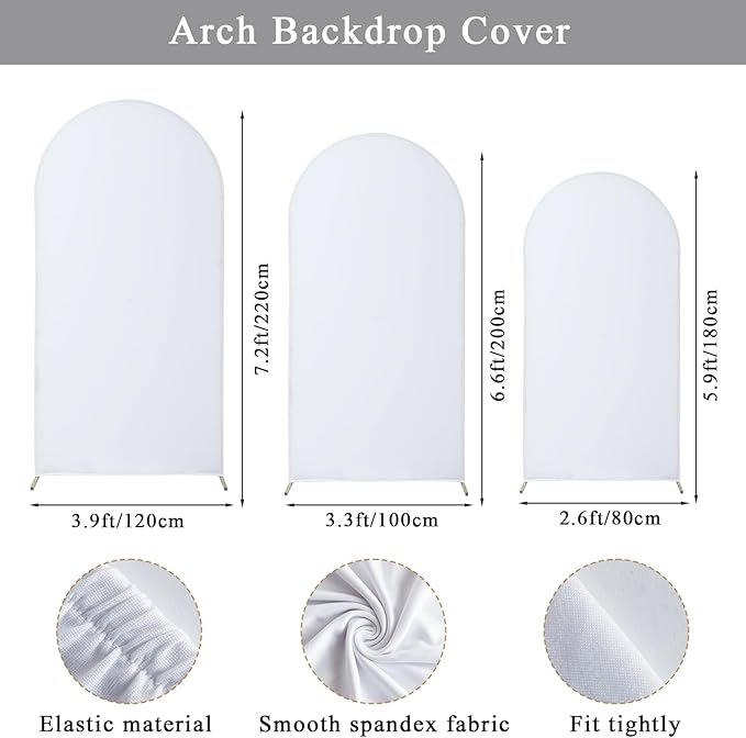 Wedding Arch Backdrop Stand Set of 3, (6, 6.6, 7.2) Metal Arch Backdrop Stand with Wedding Arch Cover, Wedding Balloon Arch Backdrop Stand for Birthday, Baby Shower, Anniversary.