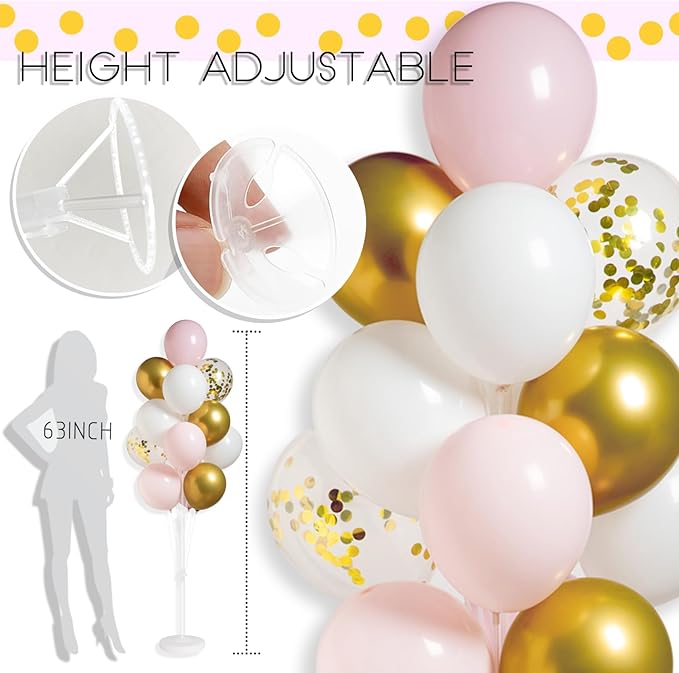 Balloon Column Stand Kit with Metallic Gold Pink 10inch Balloons, Base and Pole, Balloon Column Kit for Floor or Table Backdrop Decoration for Party Wedding Baby Shower Birthday Graduation