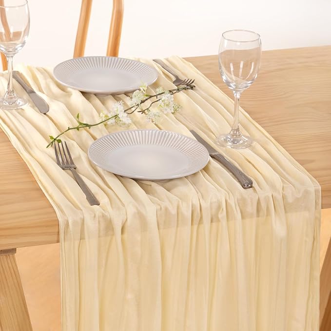 MLMC Beige Cream Cheesecloth Table Runner Extra Long 13.3ft Rustic Boho Cheese Cloth Table Runner Winter Decor 35 x 160 inches for Events Home Decor