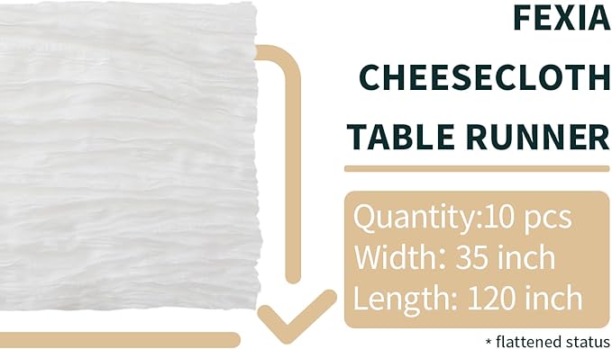 FEXIA 10 Pack Ivory White Gauz Table Runner 35x120 Inches Gauze Table Runner for Bridal Shower Wedding Party First Communion Centerpiece Engagement Boho Table Decoration (Ivory White)