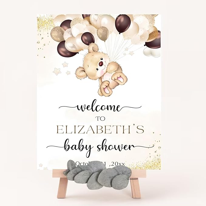 Custom Baby Shower Welcome Sign, Welcome Baby Shower Sign With Stand, Baby Shower Welcome Sign, Twinkle Little Star Baby Shower Decor, Bear And Balloon Baby Shower Sign Decorations