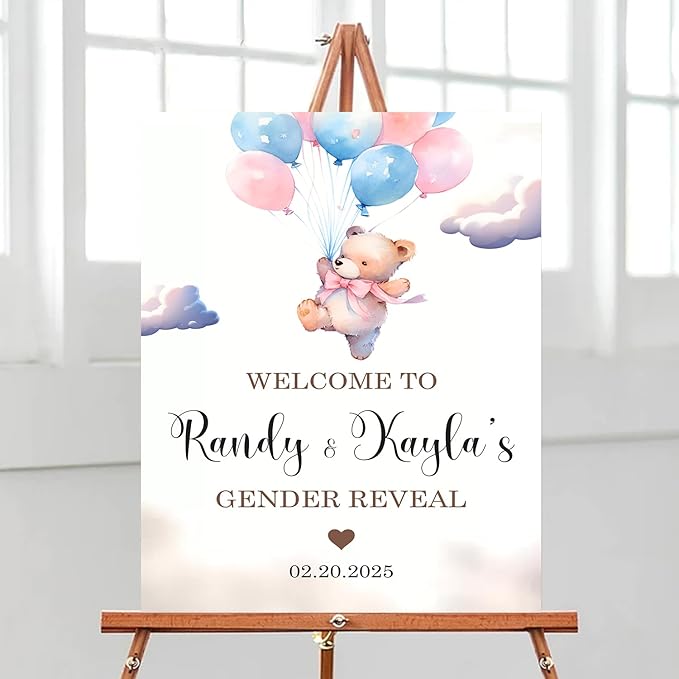 Baby Sign Decorations for Gender Reveal Ceremony - Yard Decorations With Bears and Balloons - Fun Themes for Baby Girls