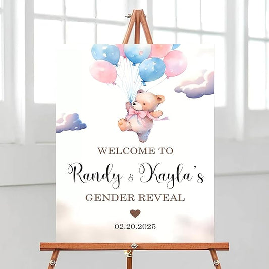 Baby Sign Decorations for Gender Reveal Ceremony - Yard Decorations With Bears and Balloons - Fun Themes for Baby Girls
