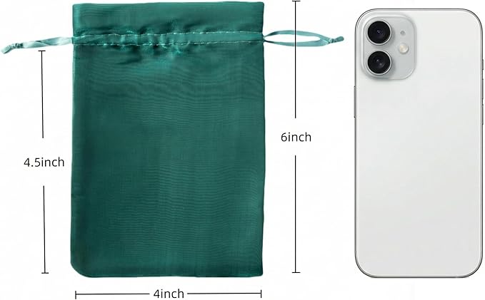 QIANF 20 Pcs Dark Green Small Organza Bags 4X6 inch for Wedding Favors with Drawstring, Mini Mesh Gift Bags Jewelry Pouch for Candy Bridal Shower Party Favor Baby Shower Christmas