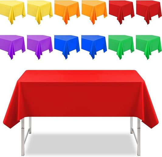 VAIPI 12 Pcs Rainbow Plastic Tablecloths Assorted Colorful Disposable Party Table Cloths Rectangle Pastel Table Covers for Wedding Birthday Neon Party Decor, 108'' x 54''