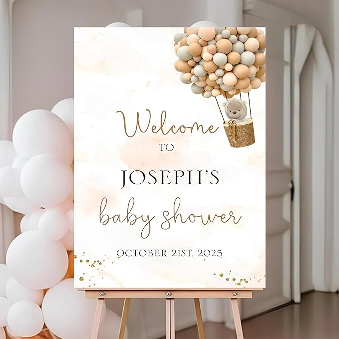 Balloon Bear Baby Shower Welcome Sign With Stand, Gifts Sign For Baby Shower, Personalized Baby Shower Gifts, Adventure Baby Shower Decorations