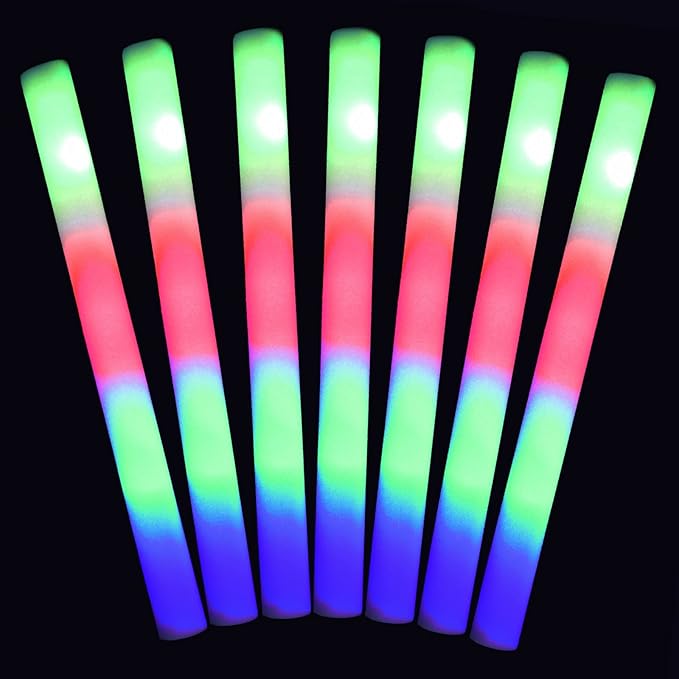 100 LED Party Foam Light Sticks Batons Wand for Wedding, Parties, Birthdays, Guests, Party, DJ, Concerts, Festivals, Events, Promotions Bulk Party Favors 3 Color Lighting