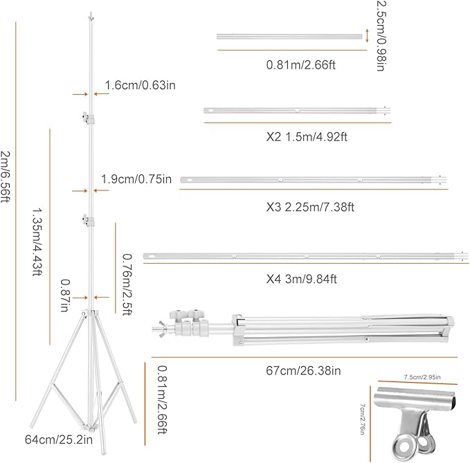 iMounTEK Backdrop Stand Photo Video Studio, 10Ft Wide Adjustable Backdrop Stand, Background Support System Kit with Clamps Carry Bag for Photography/Wedding/Party Decoration(White)