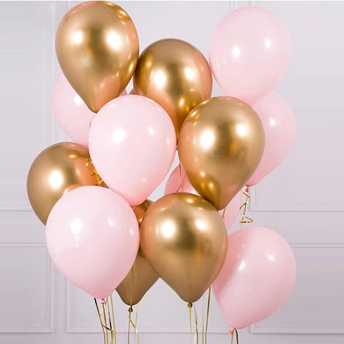 Balloons Pink Gold Confetti, 60 Packs 12 Inch Pink White Metallic Gold Balloon for Girls Birthday Wedding Bridal Baby Shower Princess Party Decorations