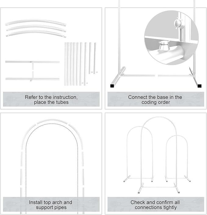 Metal Arch Backdrop Stand Set of 3, Heavy-Duty Balloons Arch Frame for Wedding Ceremony, Party, Baby Shower, Birthday Decorations (White, 4ft+5ft+6ft)