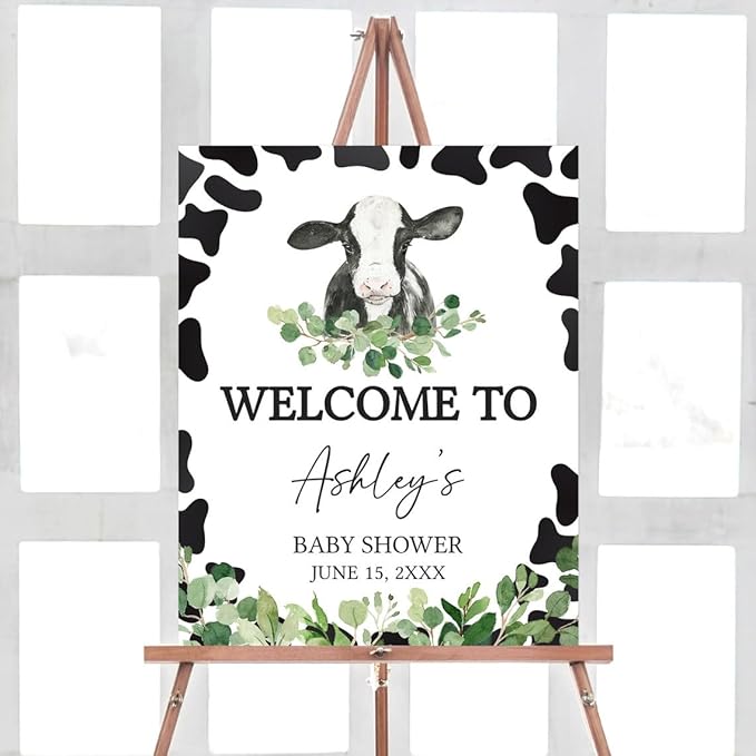Greenery Holy Cow Baby Shower Welcome Sign, Baby Shower Sign, Welcome to Baby Shower Sign Personalized, Welcome Sign for Baby Shower, Baby Shower Welcome Sign with Stand, Custom Baby Shower Sign