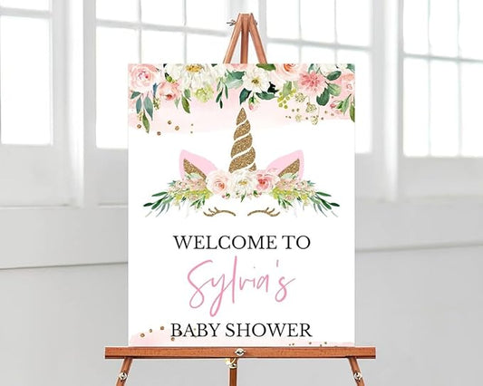 Baby Shower Welcome Sign, Baby Shower Signs, Unicorn Baby Shower Sign, Floral Baby Shower Sign, Welcome Sign for Baby Shower, Custom Baby Shower Sign, Baby Shower Sign, Baby Shower Yard Sign#TUU25