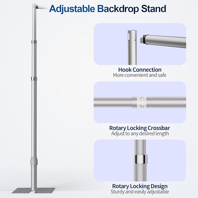 Pipe and Drape Backdrop Stand, 10x10ft Heavy Duty Adjustable Backdrop Frame with Metal Base, Background Holder for Parties Photography Wedding Photoshoot Decoration