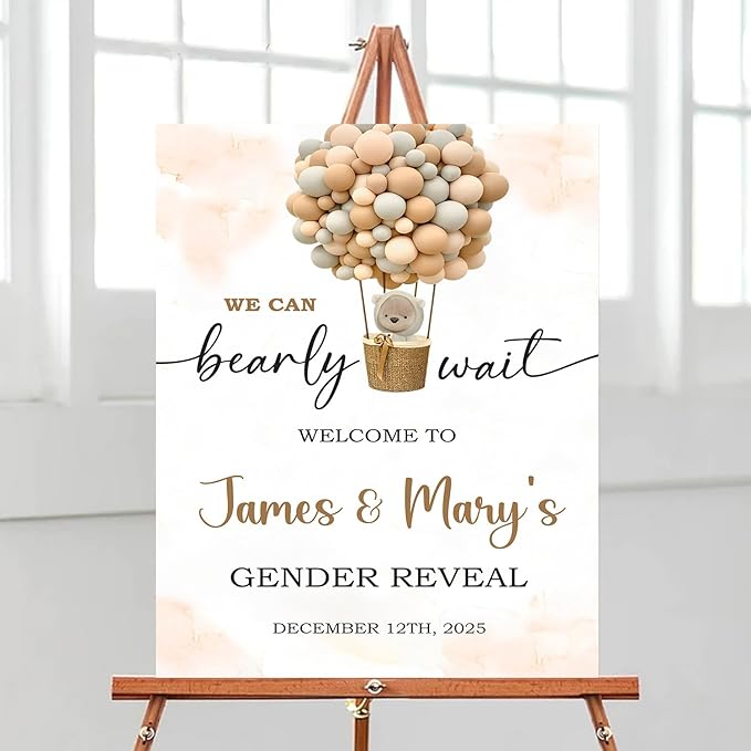 Baby Welcome Sign, Boy Or Girl Gender Reveal Sign, Gender Reveal Sign On Plastic Board, Gender Reveal Sign, Cute White Bear Theme, Gender Reveal Ceremony Balloon Decoration