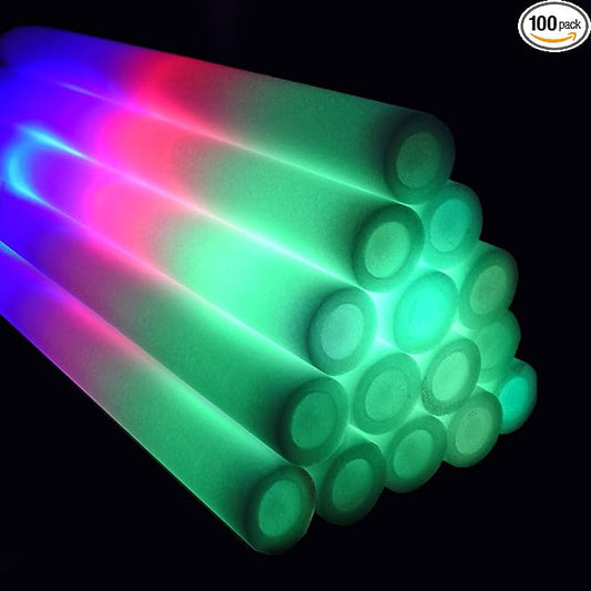 100 LED Party Foam Light Sticks Batons Wand for Wedding, Parties, Birthdays, Guests, Party, DJ, Concerts, Festivals, Events, Promotions Bulk Party Favors 3 Color Lighting