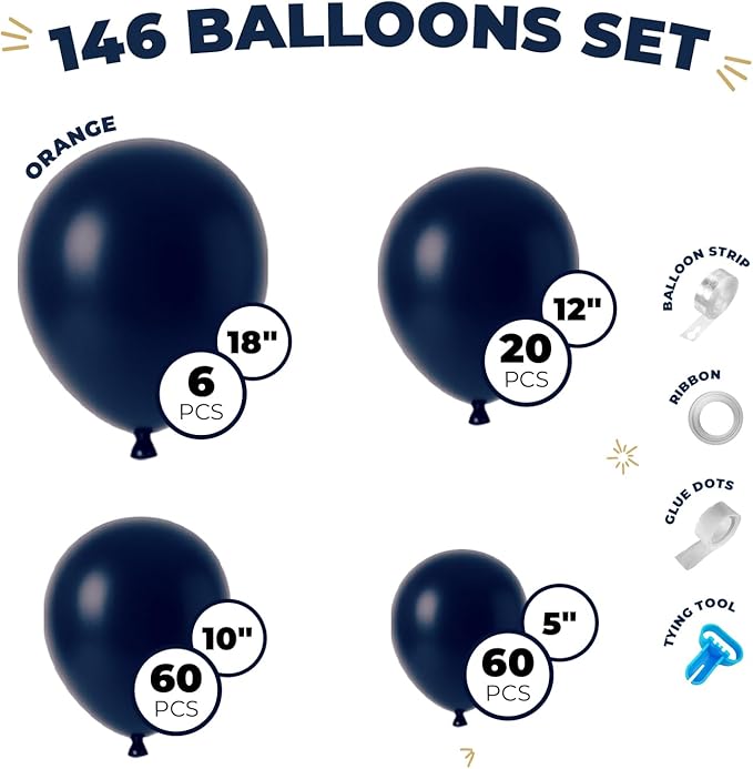 Balloon Garland Arch Kit – 146 Pcs Night Blue Balloons for Baby Shower, Birthday, Gender Reveal, Wedding Party – DIY Kit by Vellax™