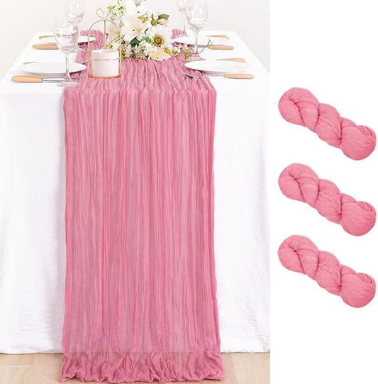 MLMC 3 Pack Mauve Pink Table Runner 10ft Sheer Gauze Cheesecloth Table Runner Bulk Rustic Winter Decor 35x120 Inches for Boho Wedding Bridal Baby Shower Birthday Party Decor