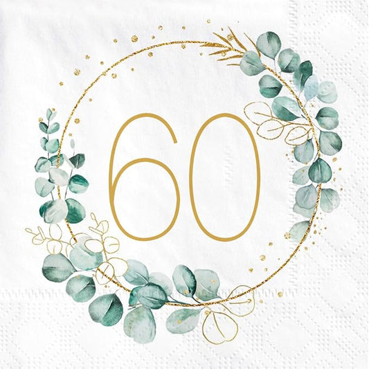 60th Birthday Napkins, 40 Pack of 60th Anniversary Napkins Decorations for Men and Women, 3-Ply White Cheers to 60 Years Napkin, Birthday Wedding Anniversary Party Napkin