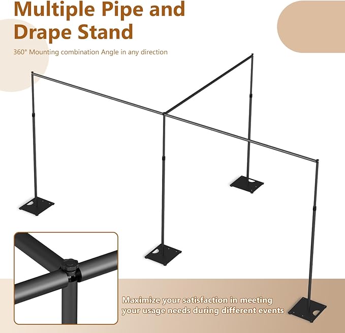 Pipe and Drape Stand Heavy Duty, 10FT x 10FT Backdrop Stand Heavy Duty, Adjustable Pipe and Drape Stand with Carrying Bag, Square Backdrop Stand for Party, Wedding Party Booth, Telescopic uprights