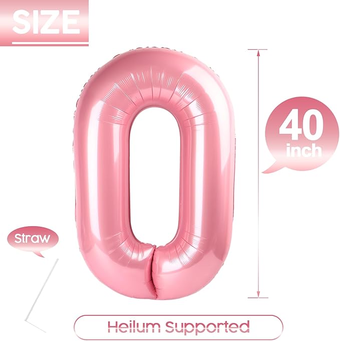 0 Balloon - Pearlescent Pink Birthday Number Balloons, 40 Inch Large Foil Balloons for Men Women Boys Girls Pearlescent Pink Themed Birthday Decorations