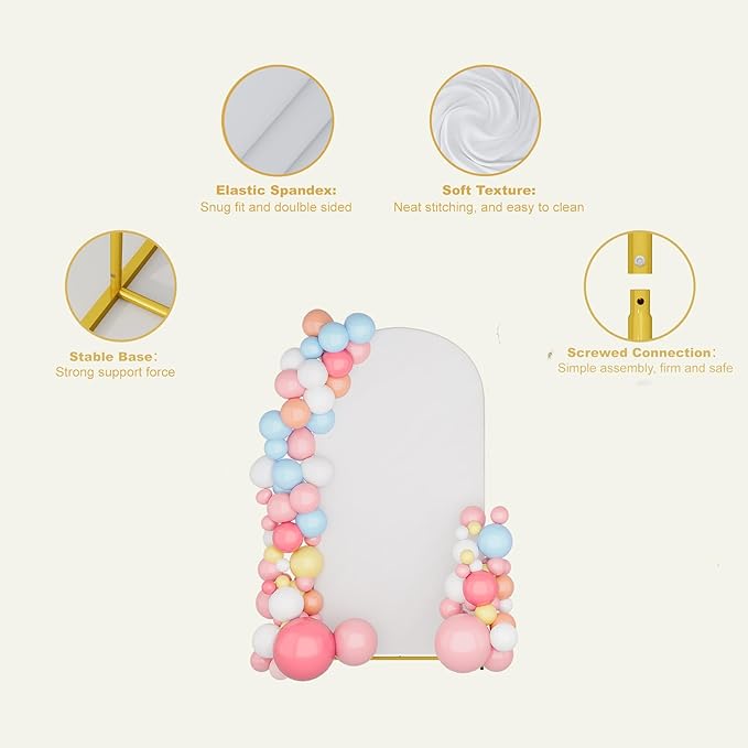 UDEAR 6.6FT Metal Arch Stand with White Cover, Arc Design with Fitted Cover, for Weddings, Parties, Baby Showers, Climbing Plants, Photo Backdrops