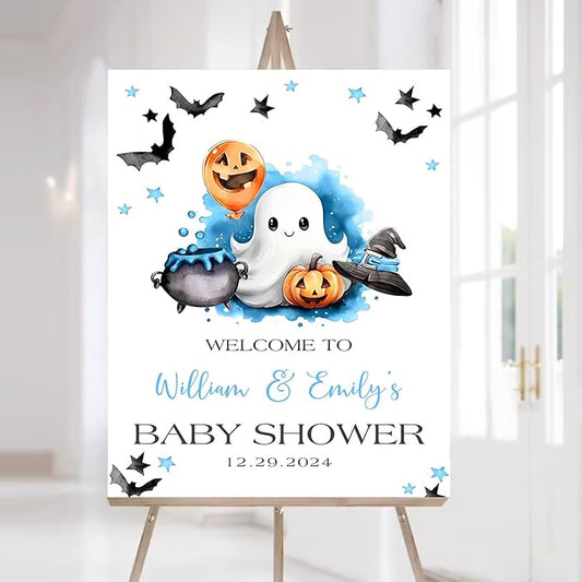 Editable Halloween Baby Shower Sign - Ghost & Pumpkin Decor, Star Decorations for Boy or Girl