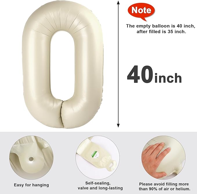 0 Balloons Numbers Birthday Decorations for Women Men, Number Balloons 40 In, Cream Birthday Party Decorations Big Balloons for 10 20 30 Wedding, Celebration Party, Graduations