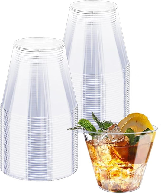 9 oz Clear Plastic Cups, 50 Pack Disposable Plastic Drinking Glasses, Fancy and Reusable, Hard Tumblers Party Cups for Weddings, Thanksgiving, Christmas,Bithday,Halloween etc.