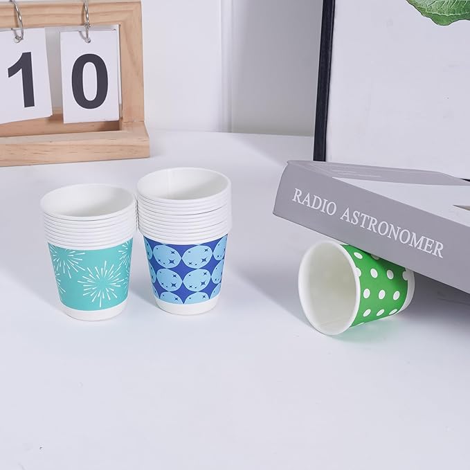 Tamone 600 Pack 3 oz Bathroom Cups, Small Paper Cups, Balloon Design Disposable Cups, Blue, Green, Orange, Mouthwash Cups for Party, Picnic, BBQ, Travel, Home and Event