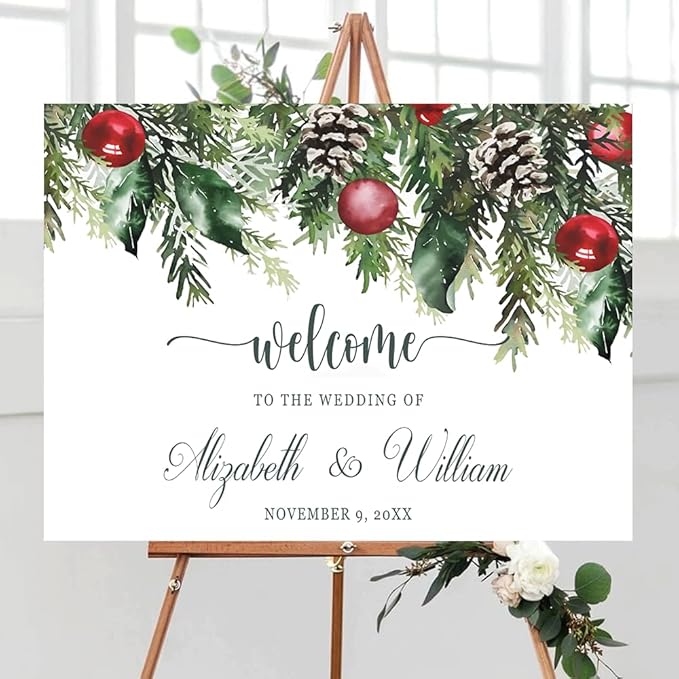 Personalized Christmas Wedding Welcome Sign, Holiday Welcome Sign, Tis the Season to be Married Sign, Winter Wedding Sign, Winter Wedding Decor, Custom Christmas Wedding Sign #12