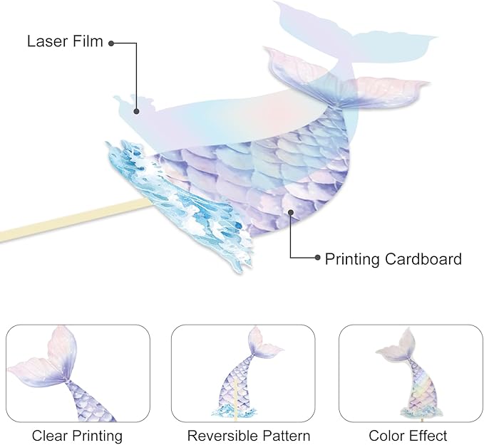 24 Pieces Mermaid Tail Cupcake Toppers Under the Sea Cake Decorations Picks for Mermaid theme Birthday Party Decoration Baby Shower Supplies (Mermaid Tail)