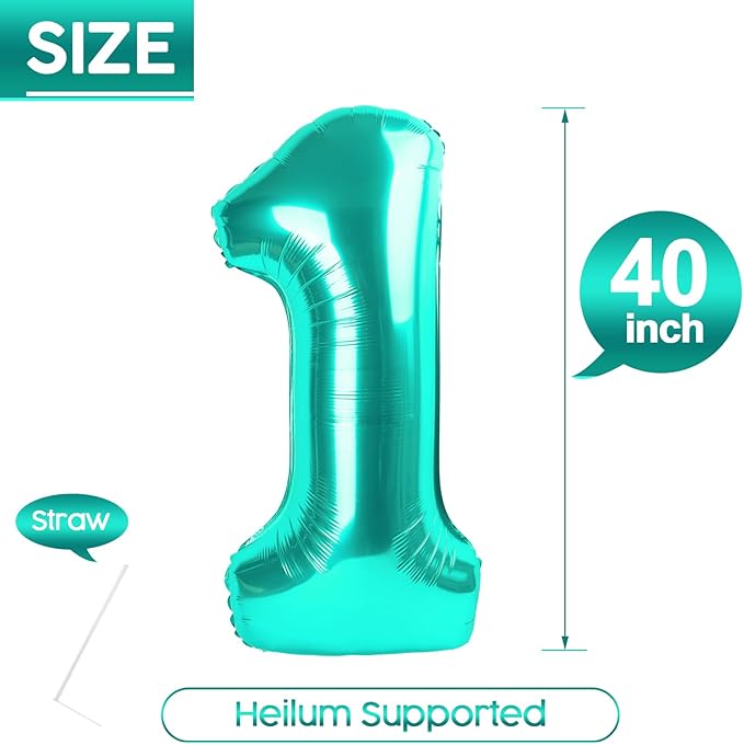 1 Balloon - Teal Birthday Number Balloons, 40 Inch Large Foil Balloons for Men Women Boys Girls Teal Themed Birthday Decorations